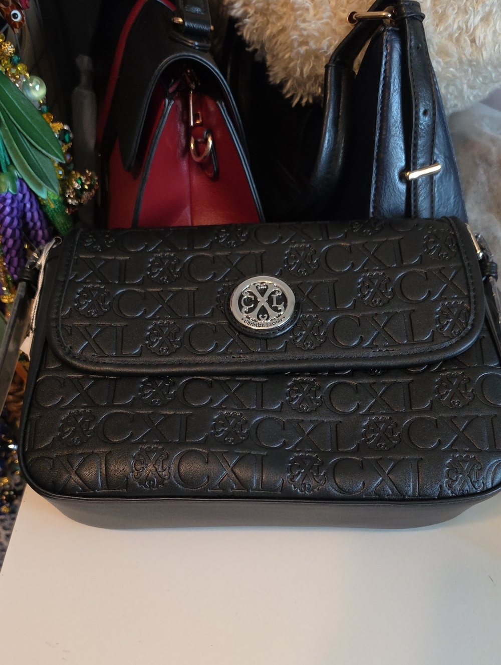CXL By Christian Lacroix Embossed Black Shoulder Bag